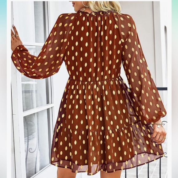 KIRUNDO Women 2024 Summer Long Sleeve V Neck Ruffle Polka Dot Mini Dress - Picture 4 of 6